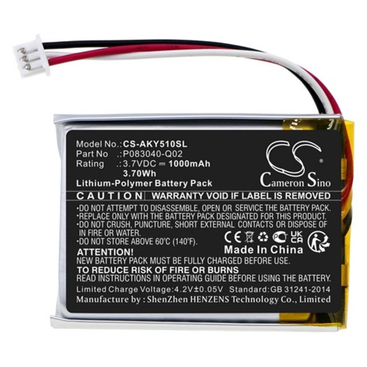 Cameron sino li-polymer akkumulátor, 3.7v, 1000mAh, kompatibilis akg p083040-q02 -vel