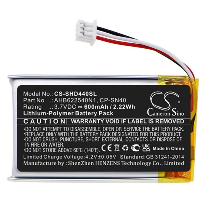 Cameron sino li-polymer akkumulátor, 3.7v, 600mAh, kompatibilis sennheiser ahb622540n1 -vel
