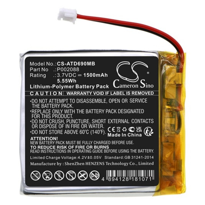 Cameron sino li-polymer akkumulátor, 3.7v, 1500mAh, kompatibilis alecto p002088 -vel