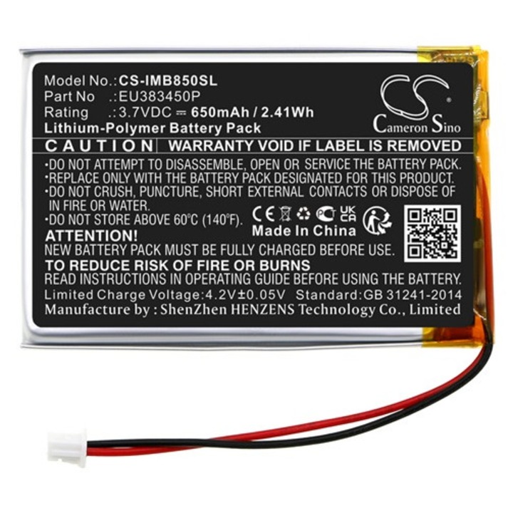 Cameron sino li-polymer akkumulátor, 3.7v, 650mAh, kompatibilis ingenico eu383450p -vel