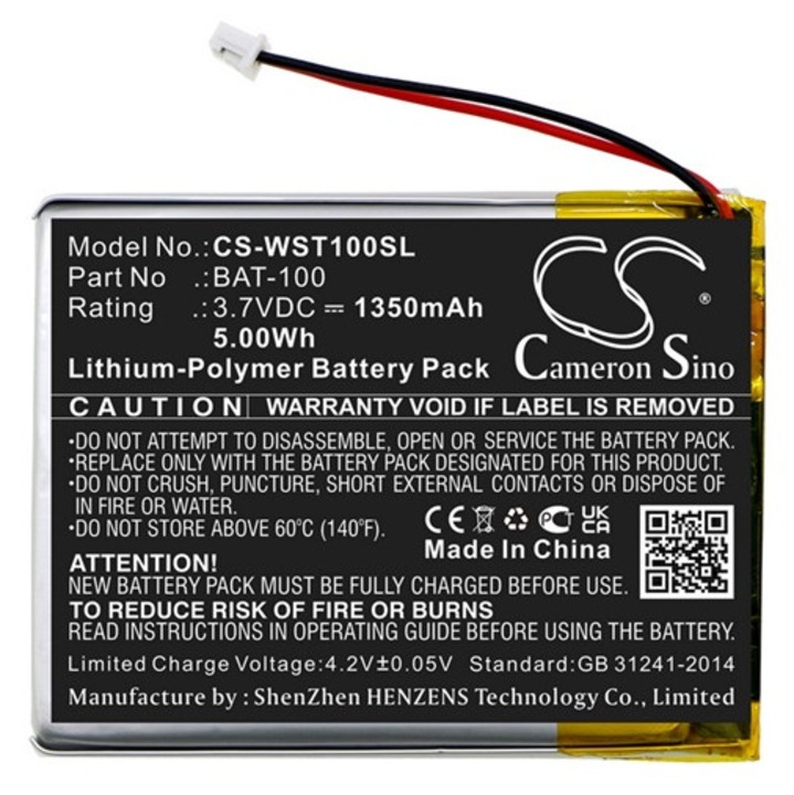Cameron sino li-polymer akkumulátor, 3.7v, 1350mAh, kompatibilis williams sound bat-100 -vel