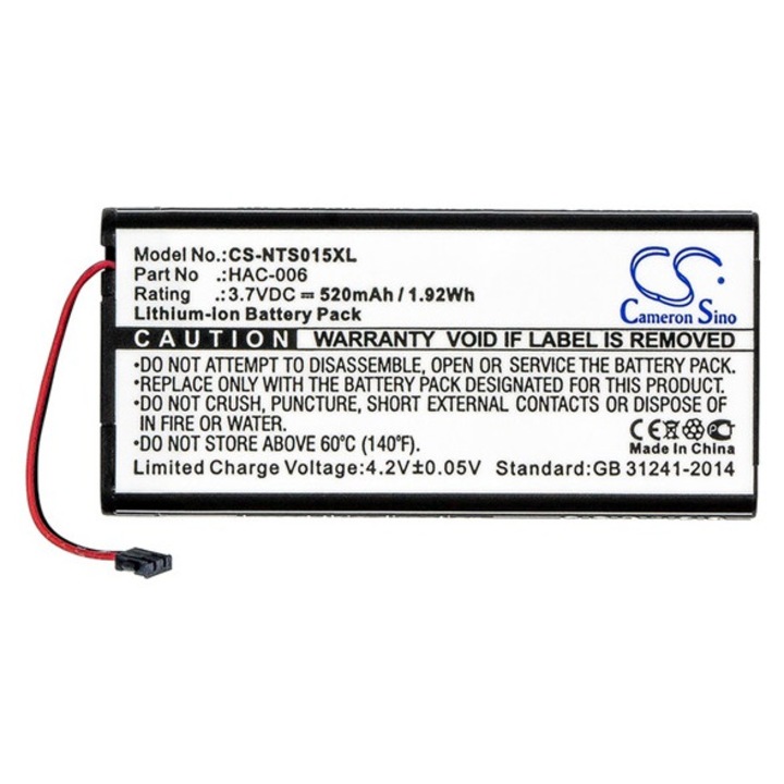 Cameron sino li-ion akkumulátor, 3.7v, 520mAh, kompatibilis nintendo hac-006 -vel