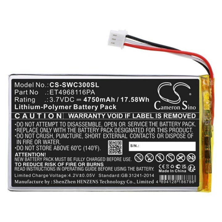 Cameron sino li-polymer akkumulátor, 3.7v, 4750mAh, kompatibilis swing caddie et4968116pa -vel