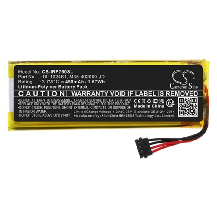 Cameron sino li-polymer akkumulátor, 3.7v, 450mAh, kompatibilis ingenico 1811024k1 -vel