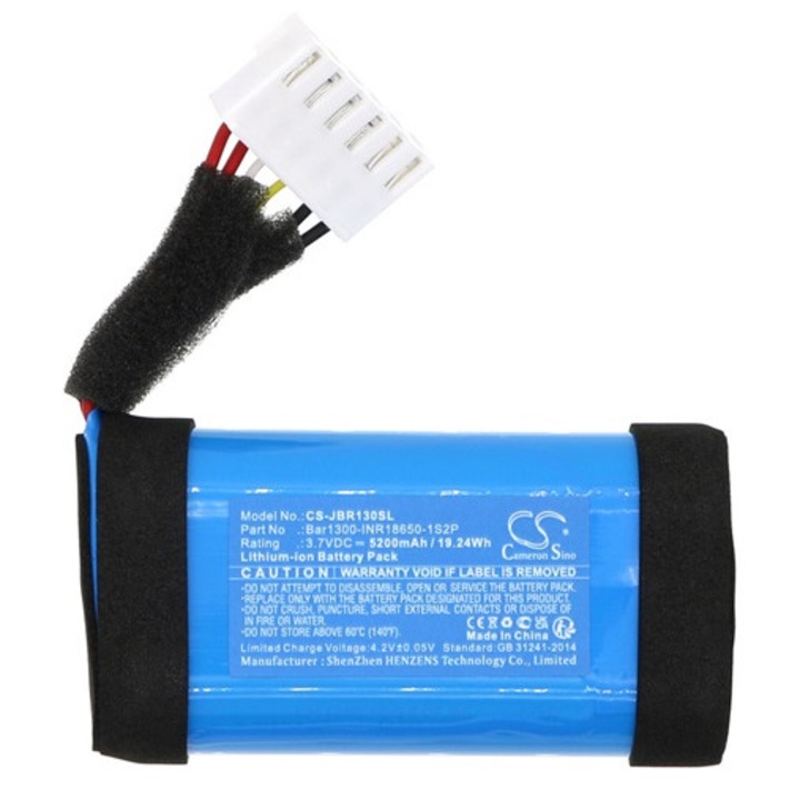 Cameron sino li-ion akkumulátor, 3, 7v, 5200mAh, kompatibilis jbl bar1300-inr18650-1s2p kék-vel