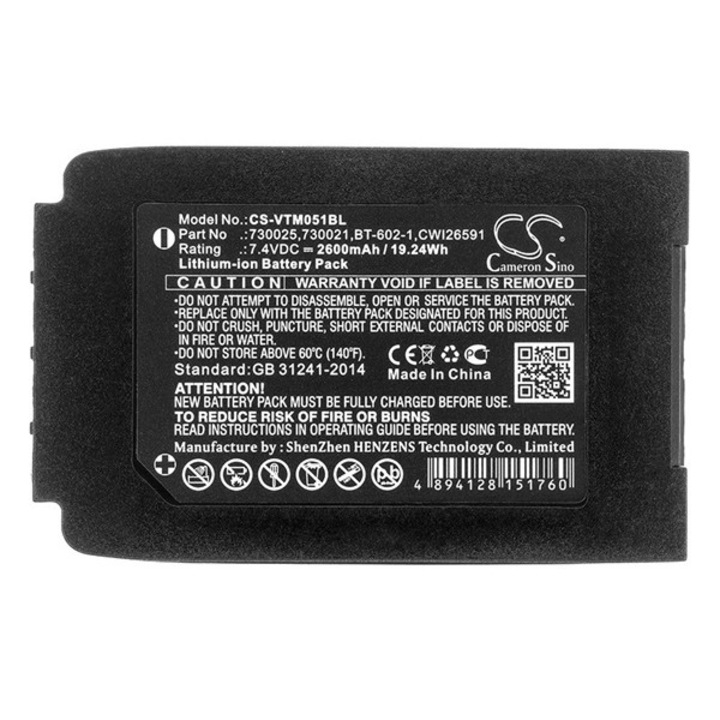 Cameron sino li-ion akkumulátor, 7.4v, 2600mAh, kompatibilis vocollect 730021 kompatibilis-vel