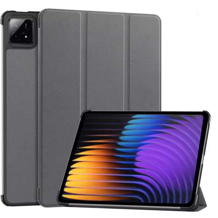 Husa pentru Xiaomi, Pad 7 / 7 Pro, 11.2 inch, Piele ecologica, Suport incorporat, Inchidere magnetica, Design subtire, Gri