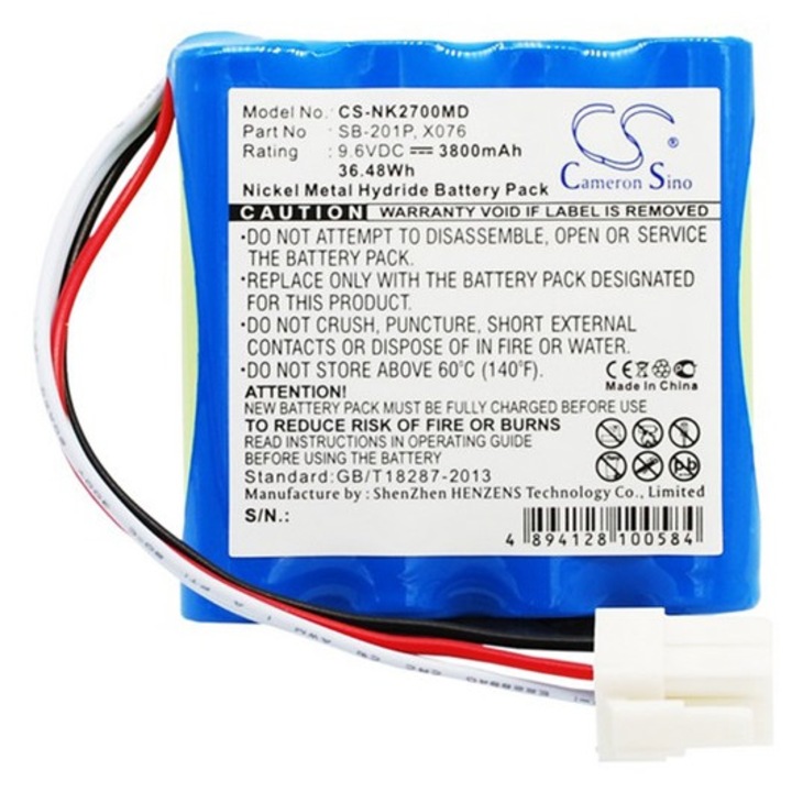 Cameron sino ni-mh akkumulátor, 9.6v, 3800mAh, kompatibilis nihon kohden sb-201p kompatibilis-vel