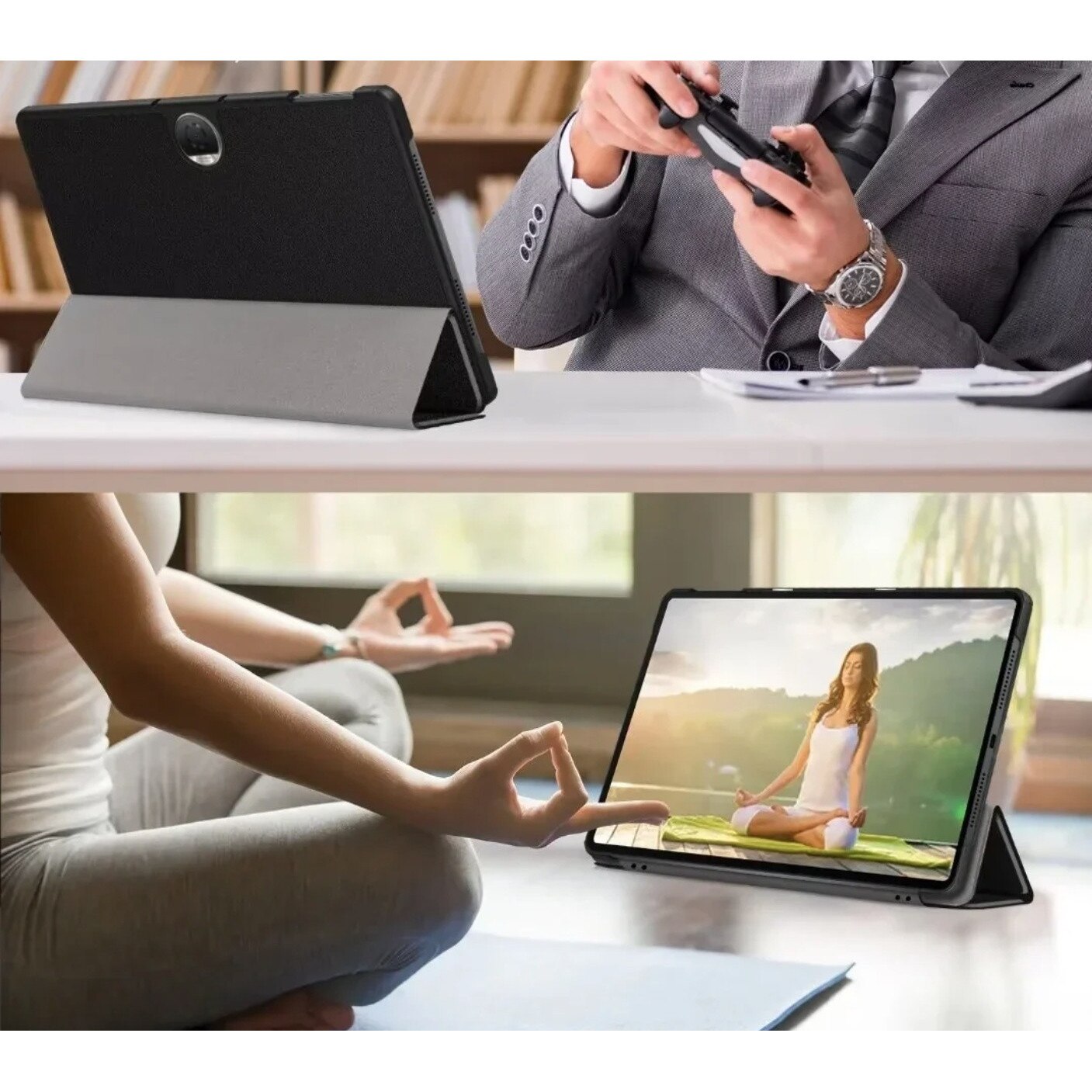 Husa flip, Honor, Pad 9, 12.1 inch, functie stand, inchidere magnetica, material: piele ecologica + plastic, culoare: negru, dedicata pentru Honor Pad 9 si Pad 9 Pro 12.1"