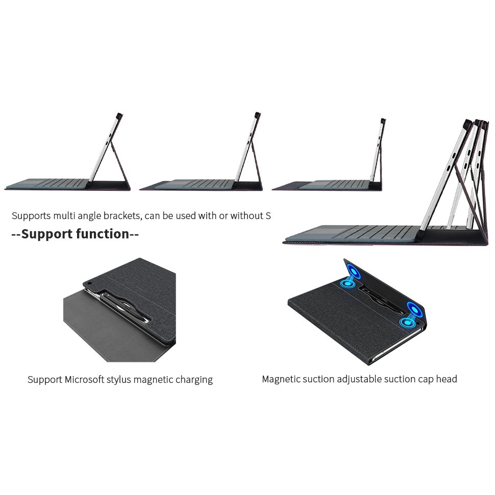 Husa Pentru Tableta compatibila cu Microsoft Surface Pro 12, 12 inch, piele PU, cu tava pentru stilouri, functie automata trezire/sleep, design subtire, rezistent la zgarieturi, Negru