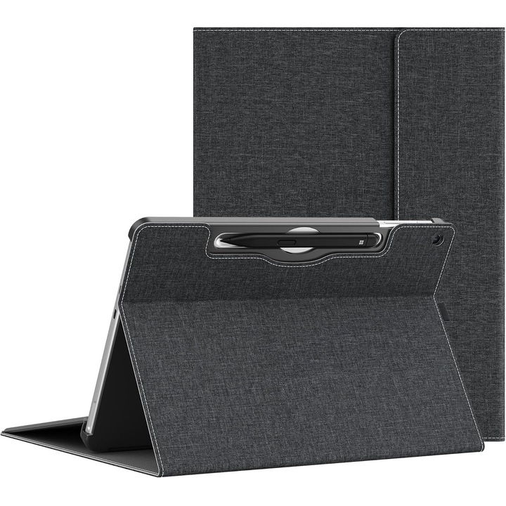 Husa Pentru Tableta compatibila cu Microsoft Surface Pro 12, 12 inch, piele PU, cu tava pentru stilouri, functie automata trezire/sleep, design subtire, rezistent la zgarieturi, Negru