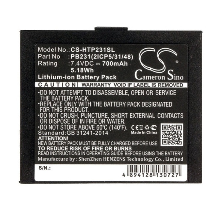 Cameron sino li-ion akkumulátor, 7.4v, 700mAh, kompatibilis hiti pb231 kompatibilis-vel