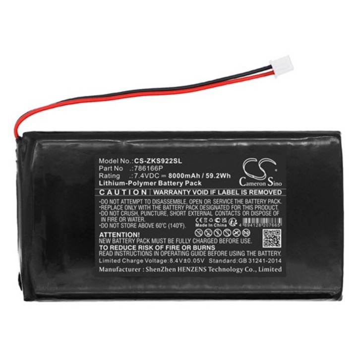 Cameron sino li-polymer akkumulátor, 7.4v, 8000mAh, kompatibilis zkteco 786166p -vel