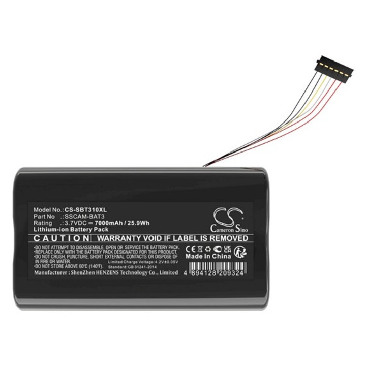 Cameron sino li-ion akkumulátor, 3.7v, 7000mAh, kompatibilis simplisafe sscam-bat3 -vel