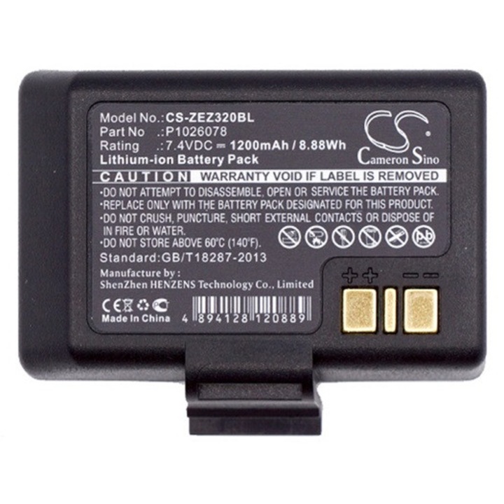 Cameron sino li-ion akkumulátor, 7.4v, 1200mAh, kompatibilis zebra p1026078 -vel