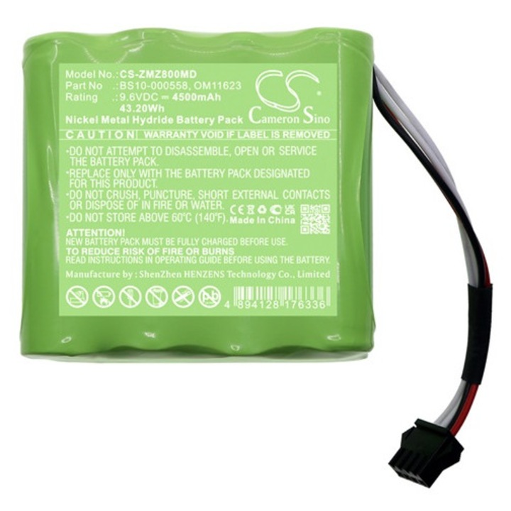 Cameron sino ni-mh akkumulátor, 9.6v, 4500mAh, kompatibilis zyno medical bs10-000558 zöld-vel