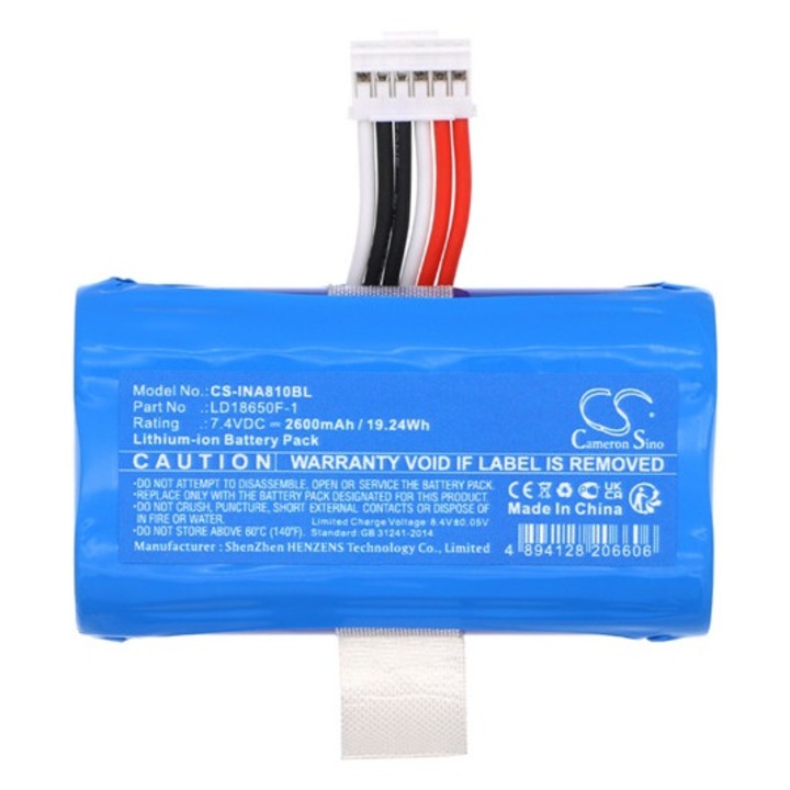 Cameron sino li-ion akkumulátor, 7.4v, 2600mAh, kompatibilis ingenico ld18650f-1 kék-vel