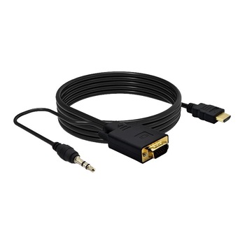 Cablu adaptor HDMI tata Full HD 1080p la VGA tata cu cablu audio 1.8m, negru Cablu adaptor HDMI tata Full HD 1080p la VGA tata cu cablu audio 1.8m, negru