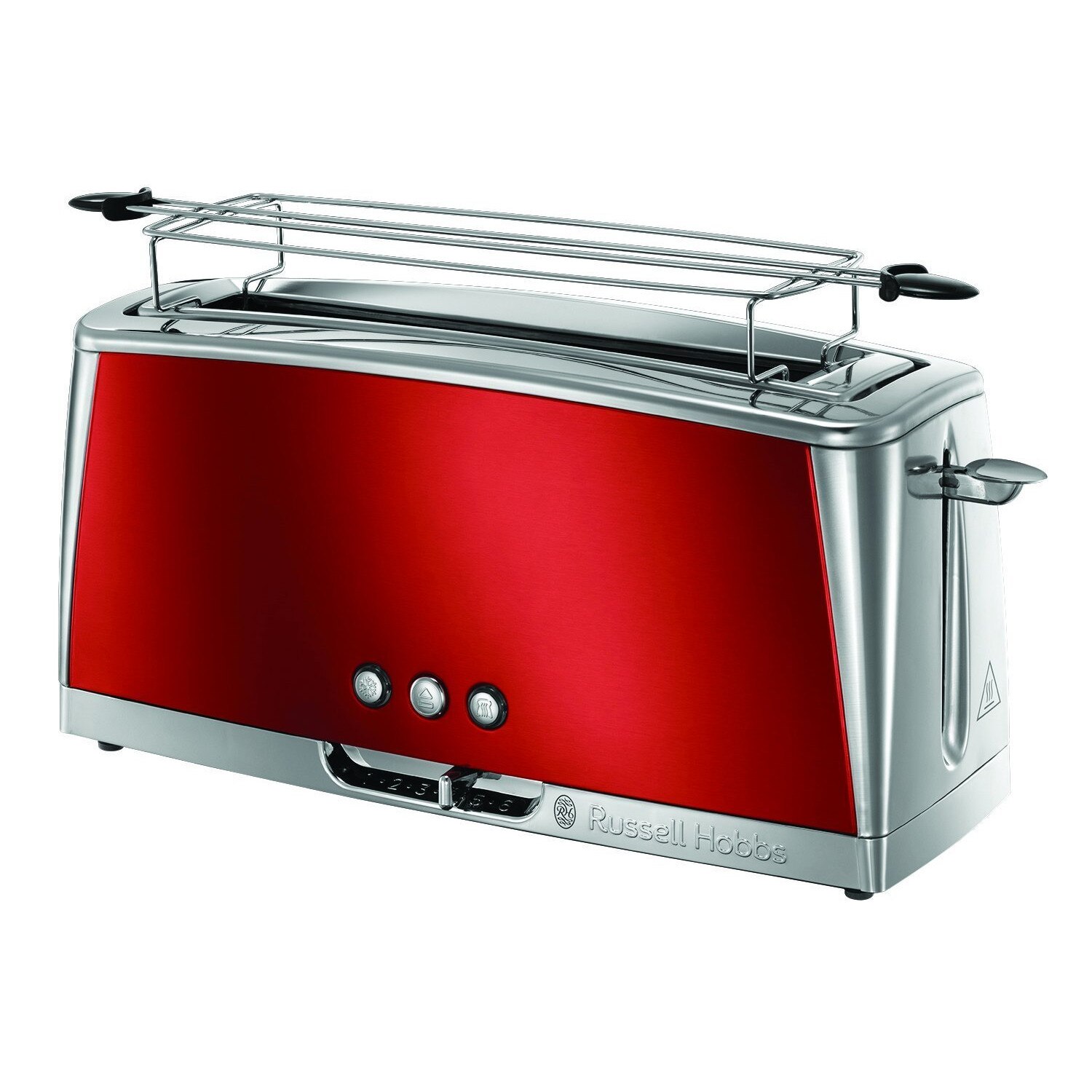 Prajitor de paine Russell Hobbs Luna Solar Red 23250-56, 1420 W, 2 felii, 6 setari, Prajire rapida, Fanta lunga, Rosu/Inox