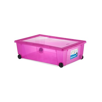 Cutie universala STEFANPLAST SPA, Cu rotite, 59x3918.5cm, 30l, Plastic, Roz/Transparent Cutie universala STEFANPLAST SPA, Cu rotite, 59x3918.5cm, 30l, Plastic, Roz/Transparent