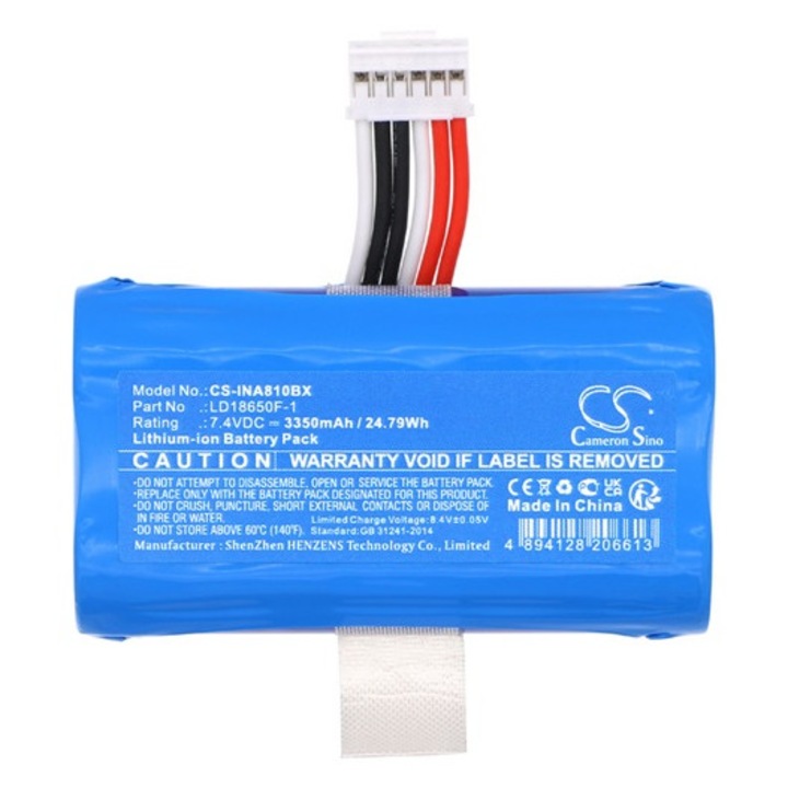 Cameron sino li-ion akkumulátor, 7.4v, 3350mAh, kompatibilis ingenico ld18650f-1 kék-vel