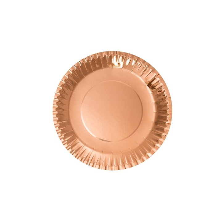Set 12 farfurii rotunde din carton, rose-gold, 18cm