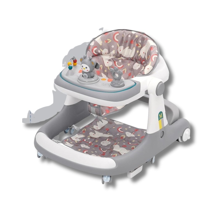 Invincio BabySteps 3 в 1 Проходилка за деца, 6-24 месеца, Многофункционална със защита против преобръщане, Колела със спирачки, Подвижна маса, Музикален център за дейности – За момчета и момичета, максимално тегло 30 кг, сива