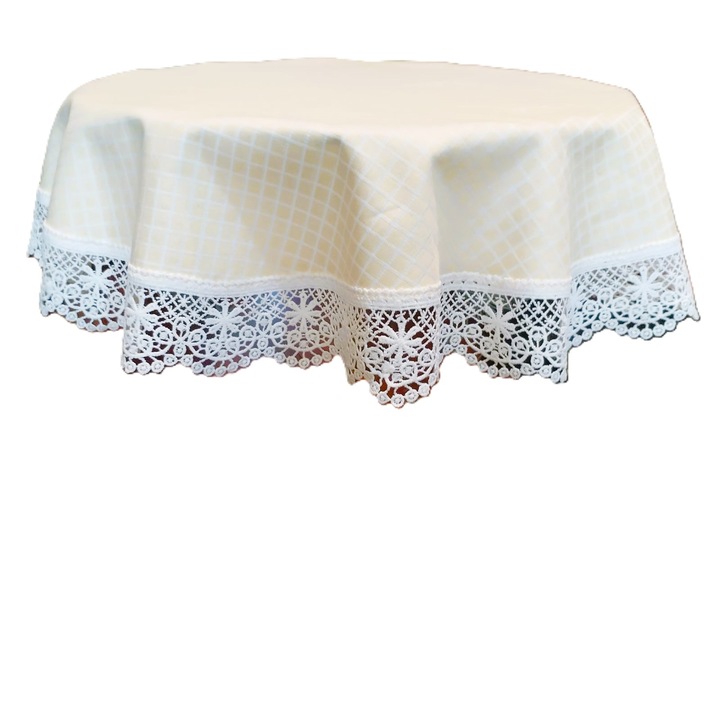 Fată de masă ovală, Casa Bucuriei, model Romance, bumbac 100%, galben/alb, 150x260cm