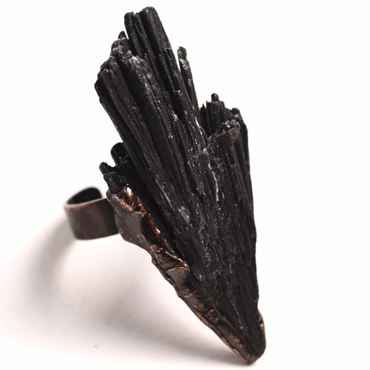 Inel Reglabil Vintage cu Turmalina Neagra aripa - Protectie si echilibru energetic