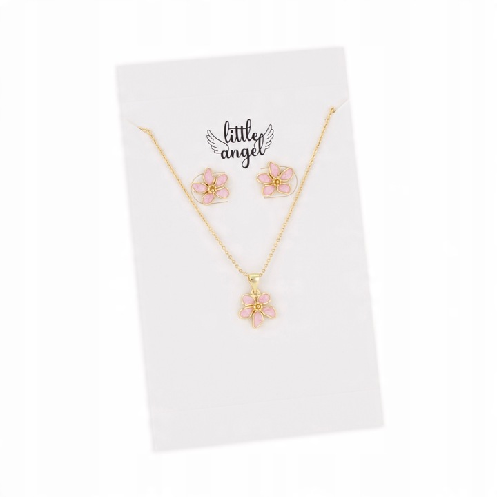 Set bijuterii, Little Angel, flower, aur, roz j903