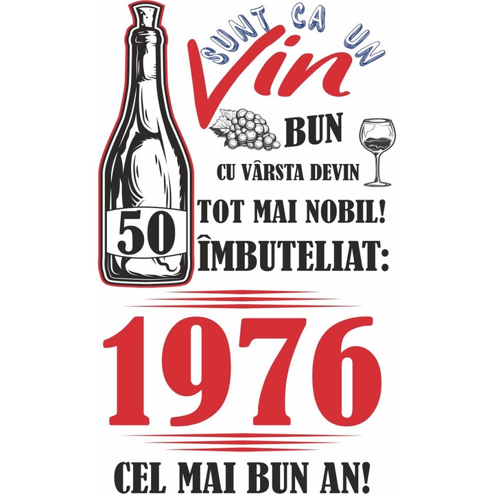 Tablou canvas 14 x 23 cm personalizat cu mesaj "Sunt ca un vin bun... ", 50 ani, CRD PRINT, alb