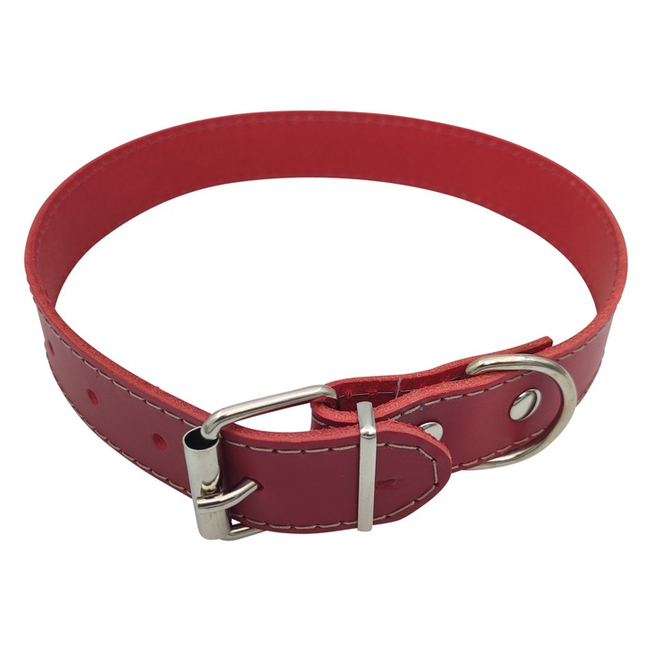 Zgarda Caini Piele Naturala Simpla Nr.4 (2.9cm x 59 cm) PETRO - Rosie, Produsa Manual, Durabila si Eleganta, Talie Medie