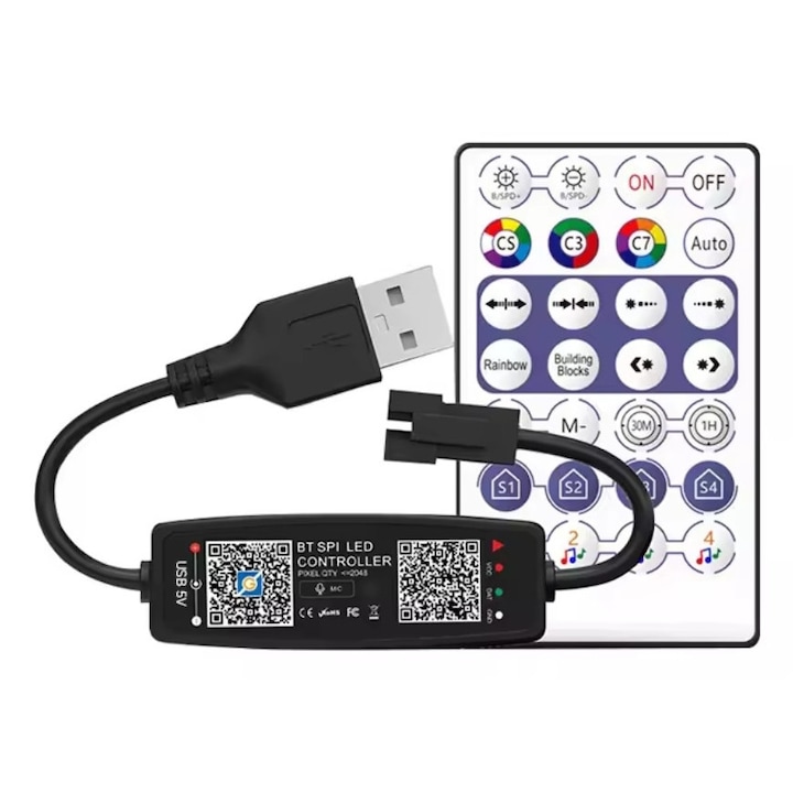 Controller Bluetooth pentru Banda LED Adresabila, 5V, USB, Telecomanda inclusa