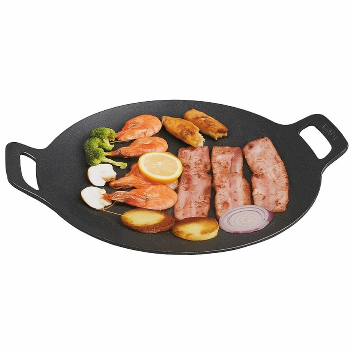 Тиган, Многопластов, Незалепващ, Чугун, без PFOA, Размер: 34 сантиметра, Цвят: Черен