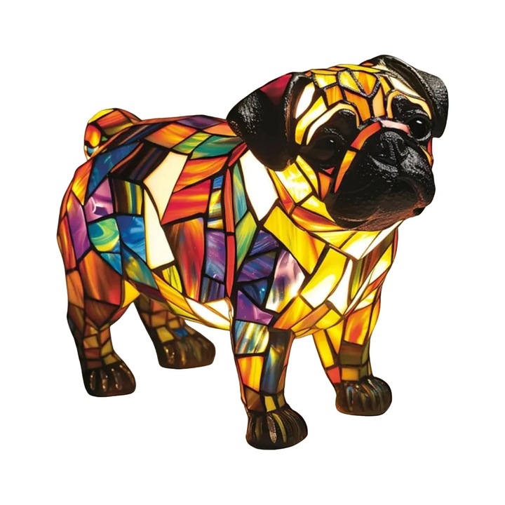 Lampa de noptiera, lumina de noapte din seria artistica, lampa de birou cu animale dragute din rasina colorata, incarcare USB, potrivita pentru decorarea casei, ornamente pentru sufragerie si dormitor, catelus colorat