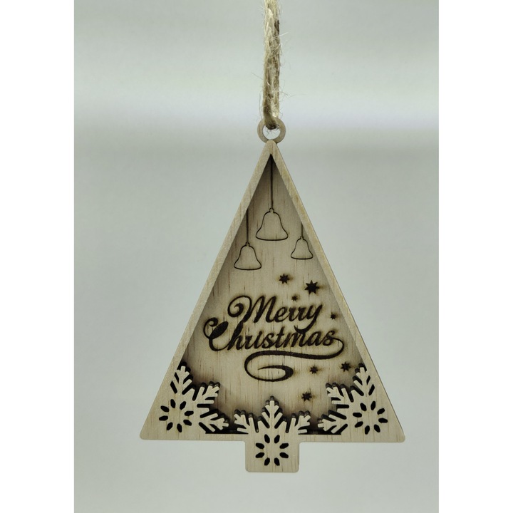 Glob din Lemn in Forma de Brad - Merry Christmas