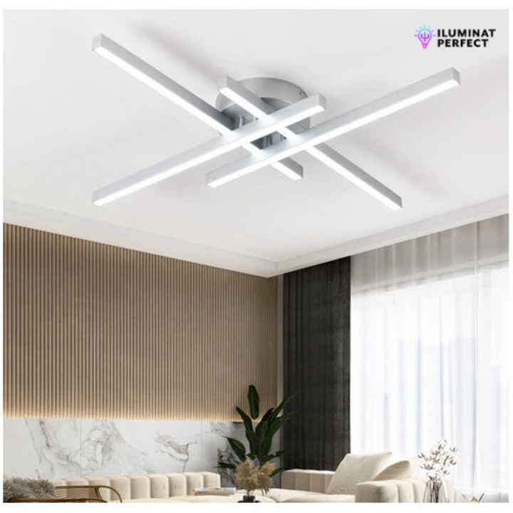 Lustra LED Vinata, 80 W, Cu Telecomanda, Dimabila, Alb, 90x90x10 Cm