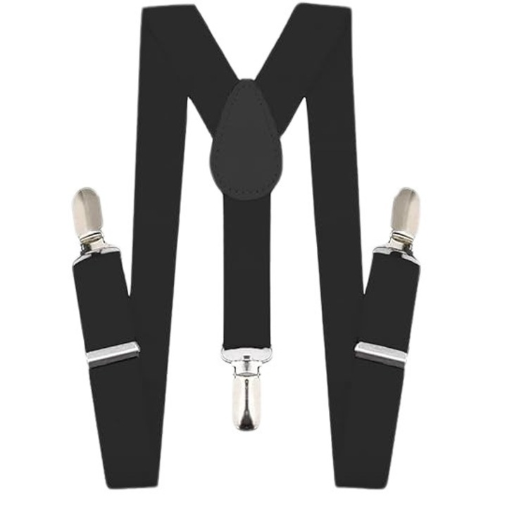 Gyermek nadrágtartó, állítható Y-hát, fekete, poliészter