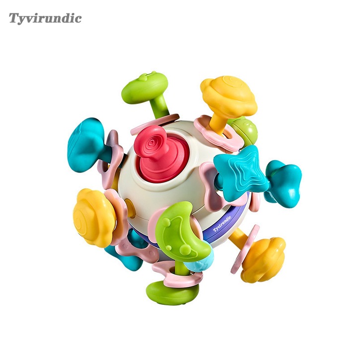 Space Teether kézre simuló labda, interaktív bébijáték, csörgő, több rágóponttal, 0-2 éves gyermekek számára