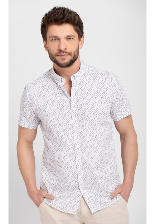 Camasa cu maneci scurte Volcano C-Amur pentru barbati, din bumbac, Alb cu model, Slim Fit, XXL
