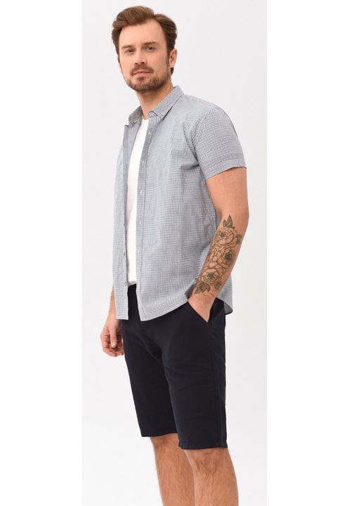 Camasa cu maneci scurte Volcano C-Bars pentru barbati, din bumbac, Albastru cu carouri, Regular Fit, XXL