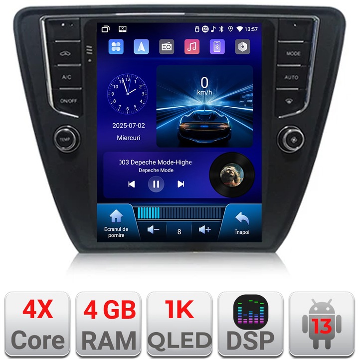 Navigatie Skoda Octavia 3, Qled 9.7", Quad core 4Gb RAM, 64Gb Hdd, 4G, DSP, Carplay, Bluetooth
