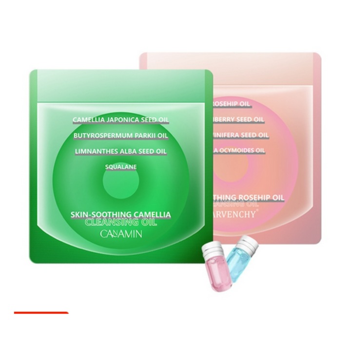 Demachiant natural OLI, demachiant OLI mini, ulei demachiant delicat pentru toate tipurile de ten - hranitor si delicat, ambalat individual - potrivit pentru calatorii (camelie si trandafir 40 buc)