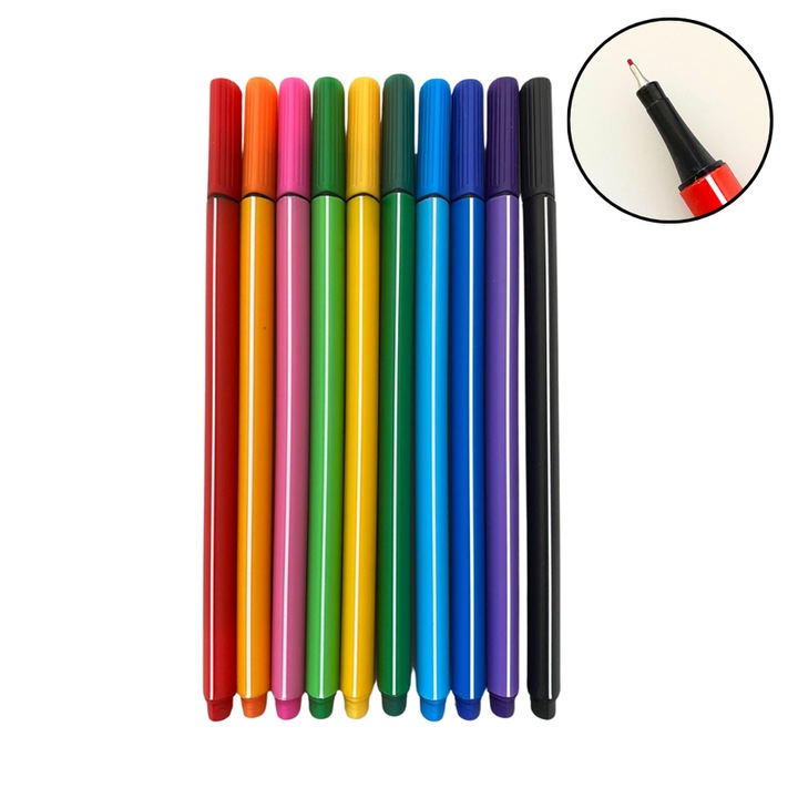 Pixuri colorate tip carioca, 10 bucati, varf 0.4mm