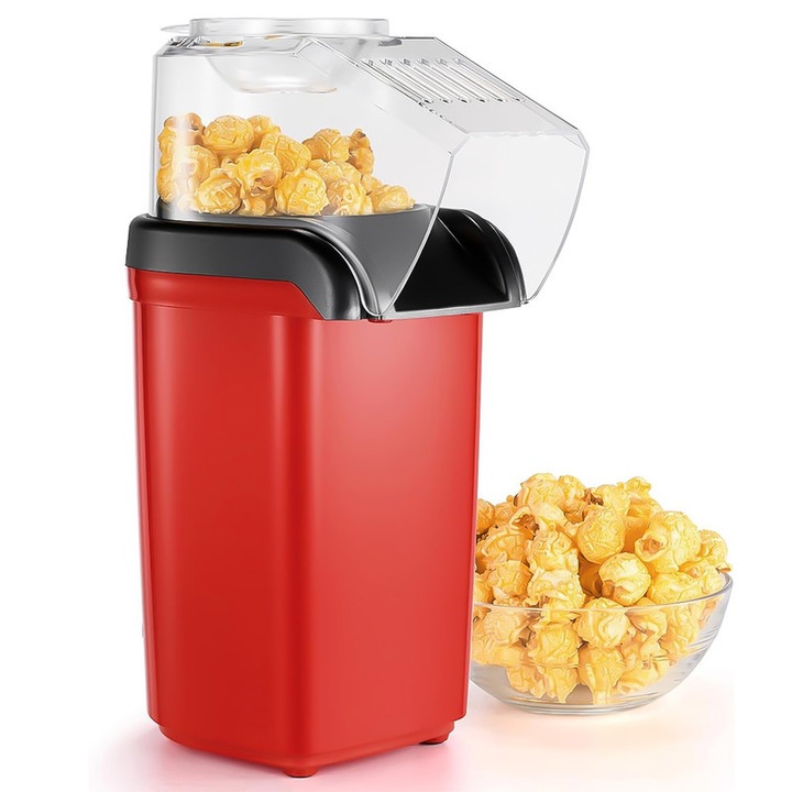 Forró levegős pattogatott kukorica készítő, Zree, Max. 3 perc alatt elkészül, 1200 W, Piros