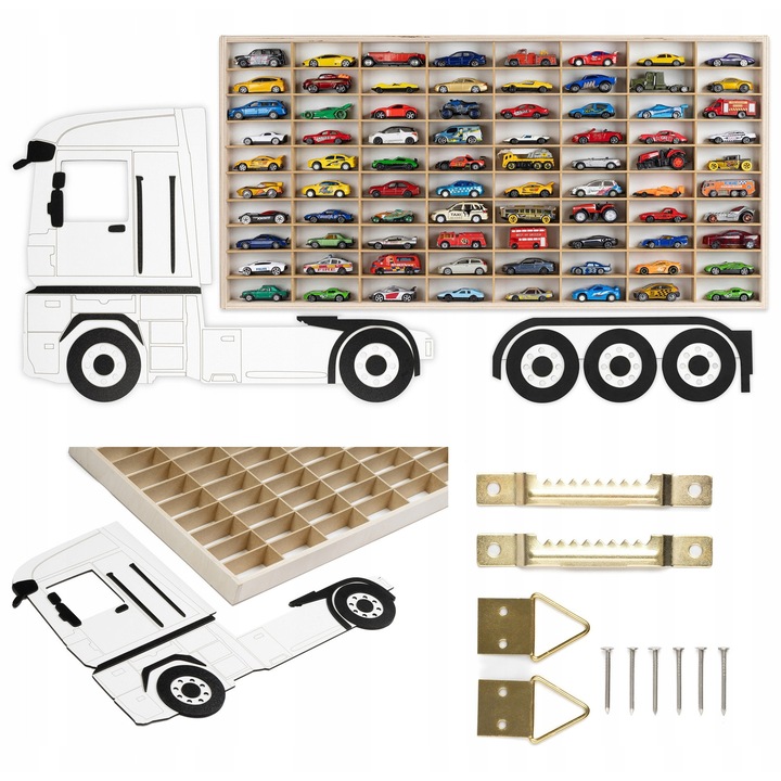 Raft camion pentru masinute – organizator 80 compartimente, compatibil Hot Wheels