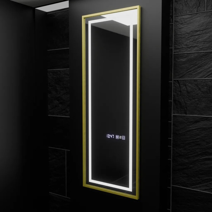 Oglinda LED Rectangulara, 45x140cm, Alb, Elena Senzor Radar Marcello, Sistem Dezaburire, Ceas & Termometru, Dimabila, Dressing Couture