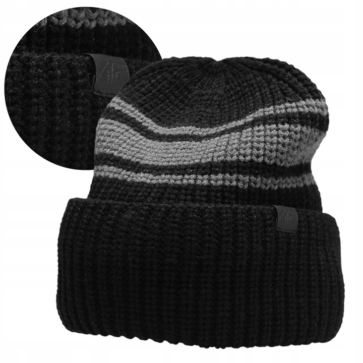 Téli sapka, 4F, minta nélküli, méret nélküli, 100% akril, hőszigetelő, kényelmes, elegáns, férfi, fekete, szett nélkül, akril, lifestyle, őszi-téli