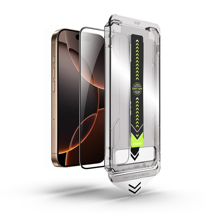 Folie sticla Premium pentru iPhone 15 Plus ClearShield Ultra HD, cu aplicator Easy Install+, Claritate Cristalina, Anti-soc & Anti-Zgarieturi - margini negre