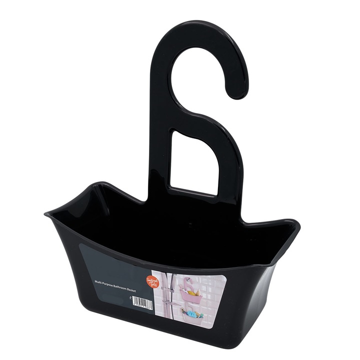 Organizator de baie din plastic, cu carlig de agatare, 32 cm, negru